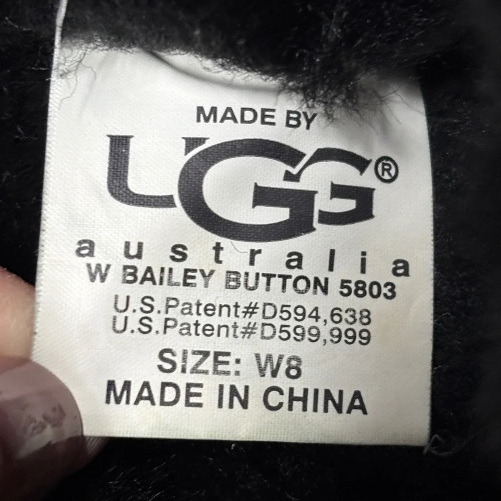 UGG Bailey Button 5803 Boots Women Size 8 Black Suede Shearling Mid Calf‎